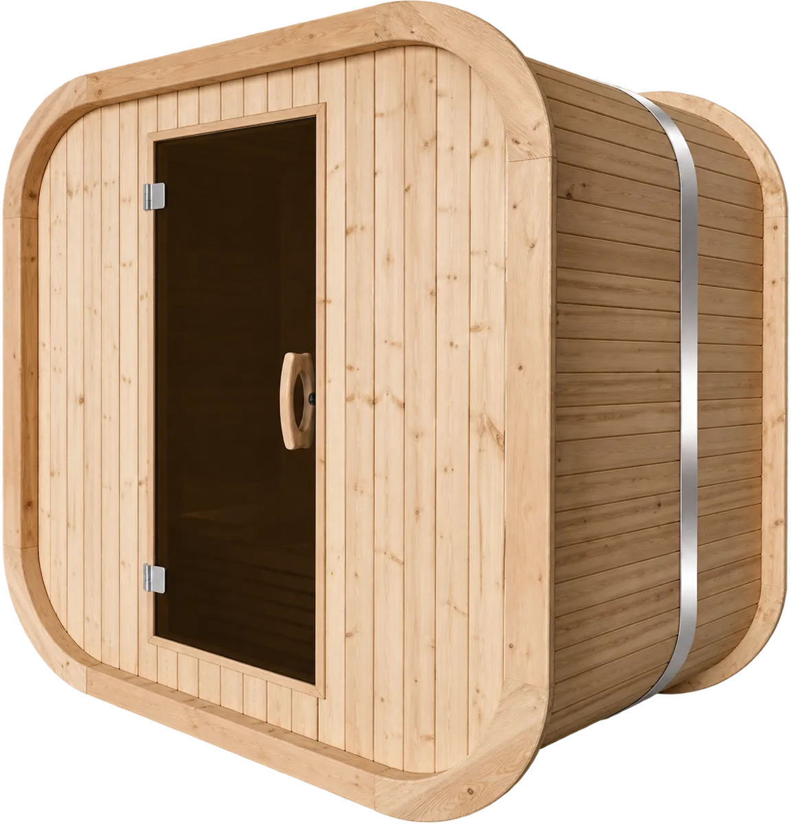 Barrel sauna bulat-segi dalam pain thermowood dengan pintu kaca berwarna